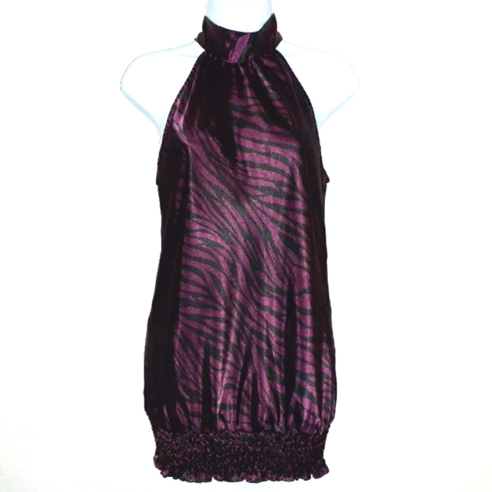 Purple and Black, Animal Print Vanity Sleeveless Halter Top